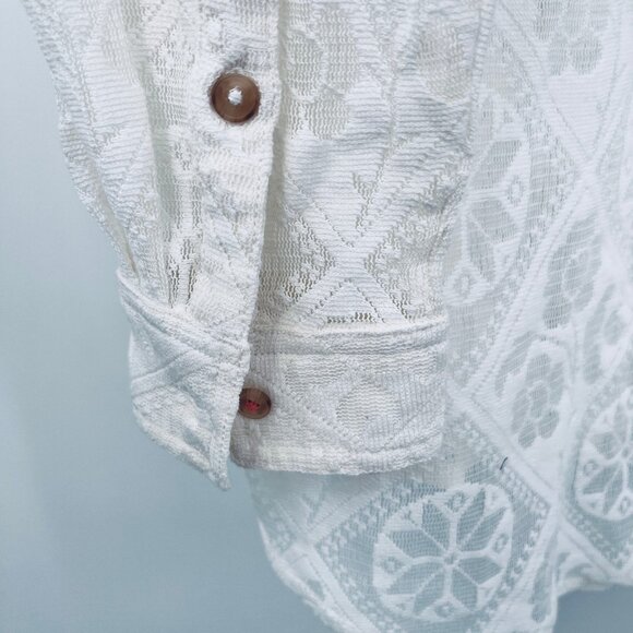 Anthropologie Pilcro Lace Button Down Blouse Size PS White Cotton Blend - Picture 5 of 9